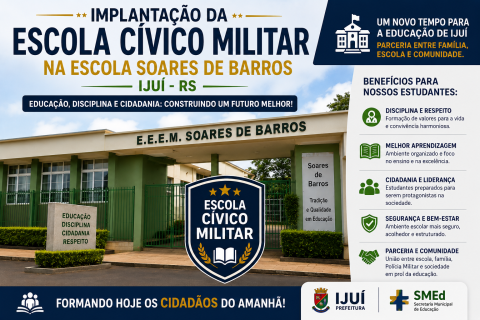 Soares de Barros é a terceira instituição da Rede Municipal de Ensino de Ijuí a adotar o modelo Cívico-Militar