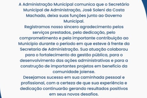 Secretário de Administração Zé da Gaita deixa o Governo de Jóia